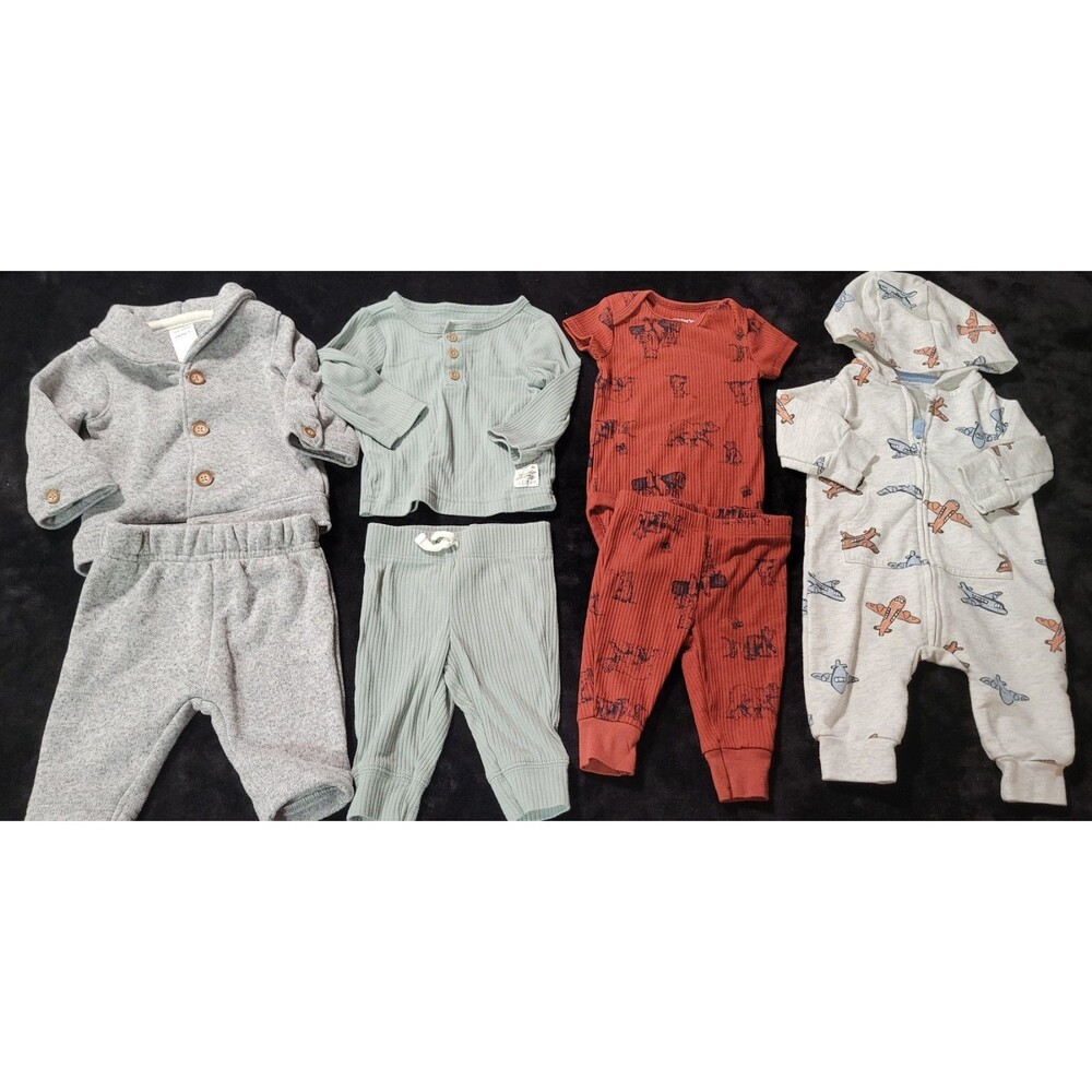 Lot Of Carter's Baby Boy 3 Month 2 Piece Outfits And Romper With Hood